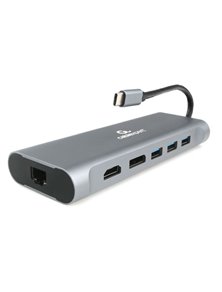 GEMBIRD ADAPTADOR USB-C A 8 EN 1 HUB USB 3.1 + HDMI + DISPLAYPORT + VGA + PD 60W + LECTOR DE TARJETA + LAN + AUDIO